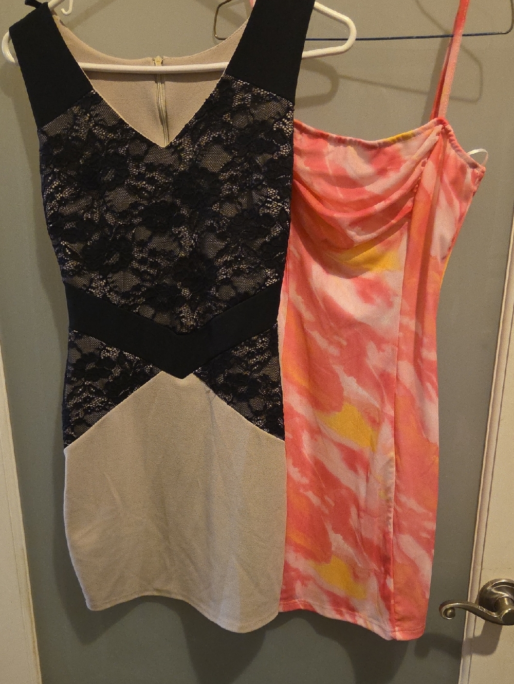 Black & Cream Lace Contrast Sheath Dress And Slip Dress